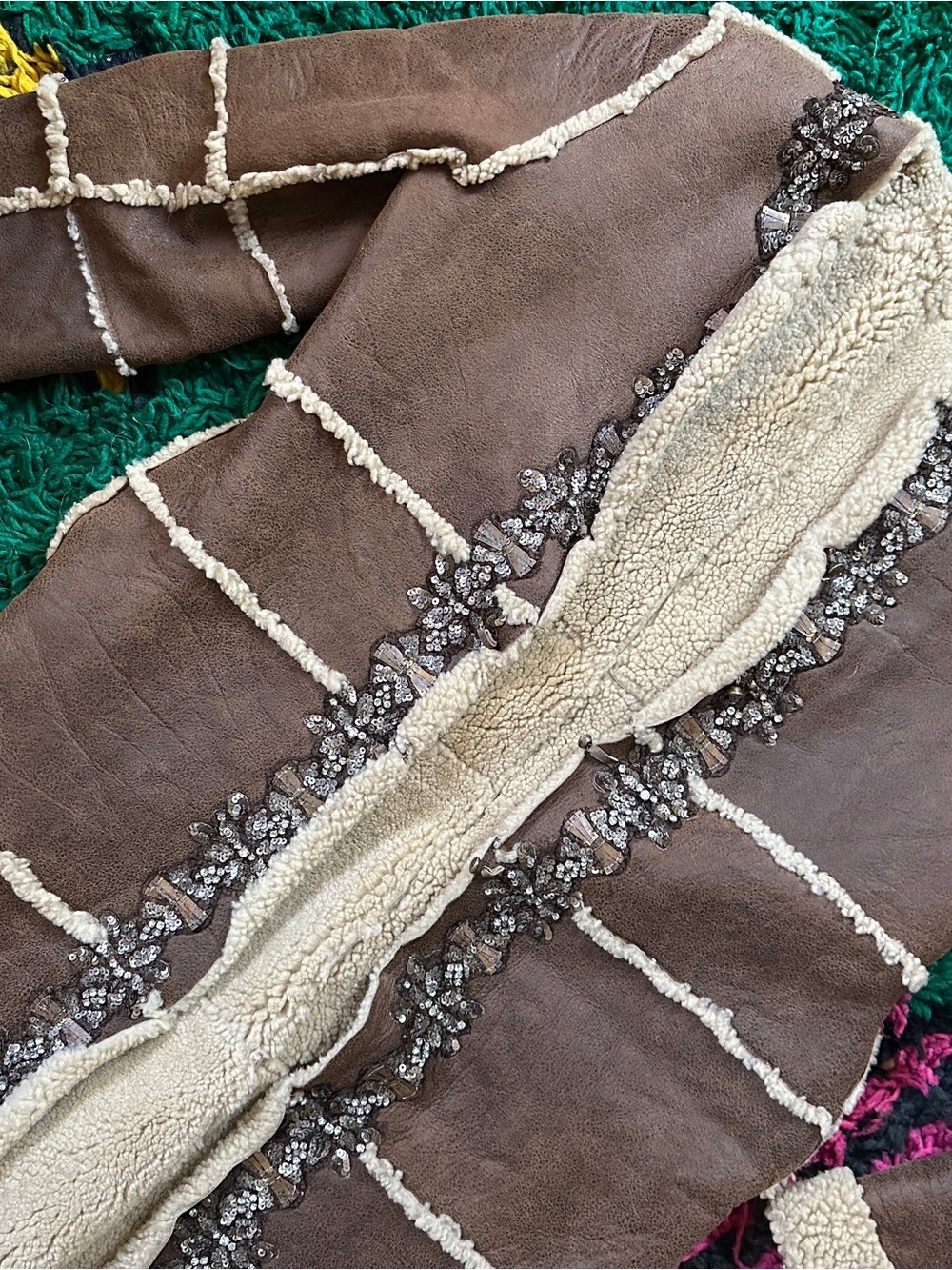 VINTAGE Brown Shearling Coat with Sequins